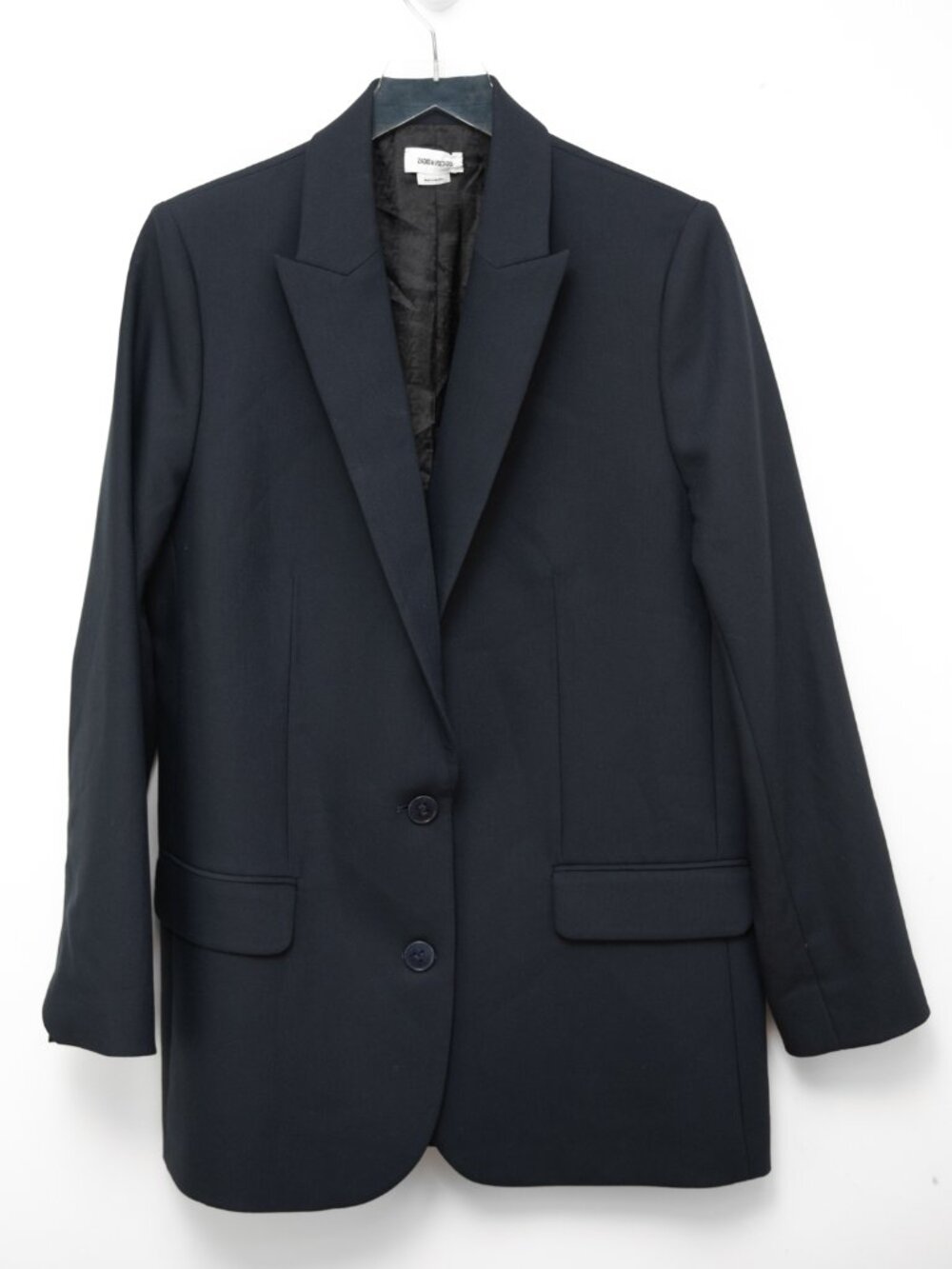 Zadig & Voltaire Viva Strass Blazer Love Rhinestone Applique Now Navy Blue Sz 42 - Picture 2 of 8